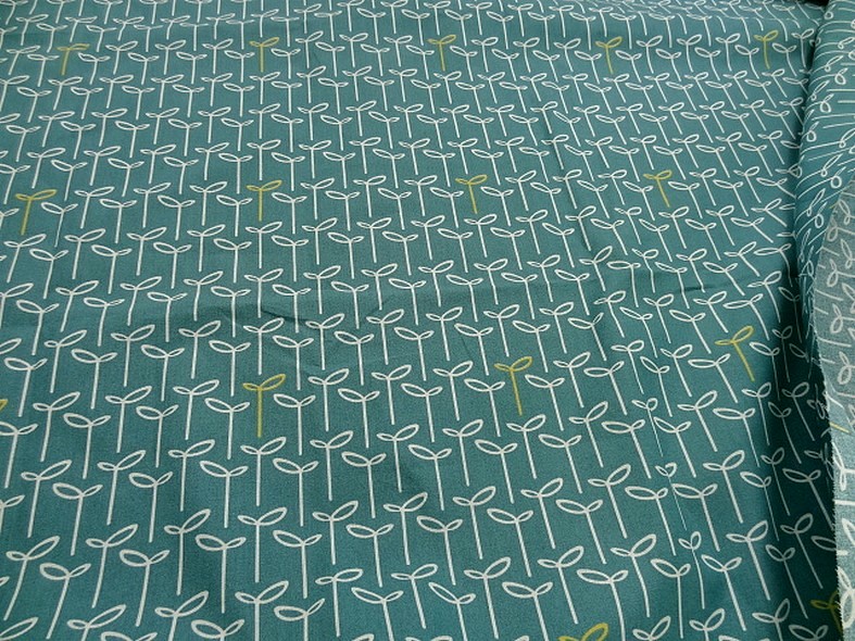 Coton fin apprete bleu canard fleuri 1