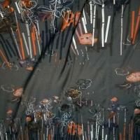 Coton fin gris bis orange motif vintage 1