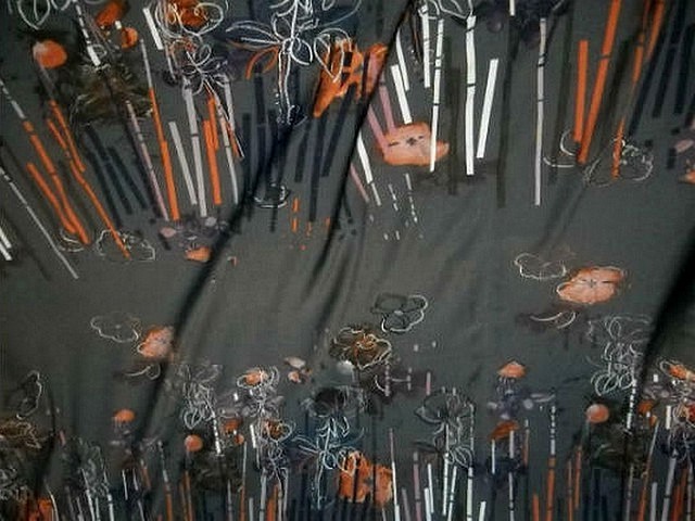 Coton fin gris bis orange motif vintage 1