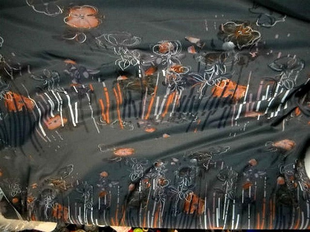 Coton fin gris bis orange motif vintage 2