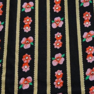 Coton fond noir motif fleuri rose vintage 6 