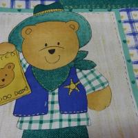 Coton imprimé ourson shérif blanc bleu vert 2