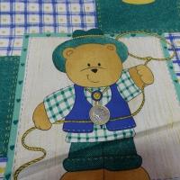 Coton imprimé ourson shérif blanc bleu vert 3