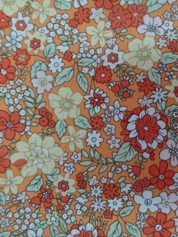 tissu coton imprimé liberty petite fleurs ton orange