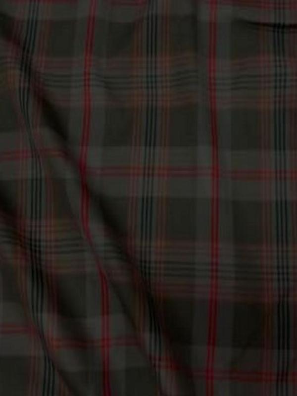 Coton kaki rouge imprime tartan 1 