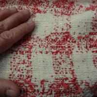 Coton lin melanges blanc casse et rouge type chanel 4 