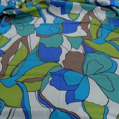 Coton lycra tissage nid d abeille fleurs vintage bleu vert 1 