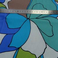 Coton lycra tissage nid d abeille fleurs vintage bleu vert 2 