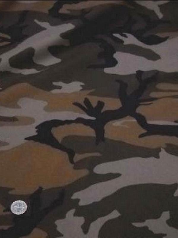 tissu coton motif camouflage caramel et chaudron