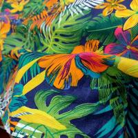 Coton motif polynesien fond bleu marine vert et orange 3 