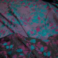 Coton polyamide feuillage damasse turquoise et fuchsia 1 