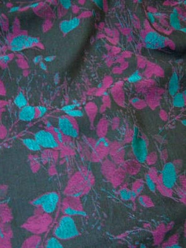 Coton polyamide feuillage damasse turquoise et fuchsia 3 
