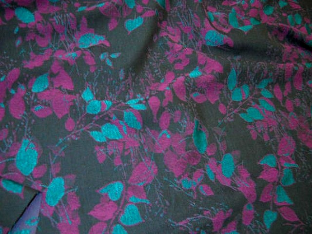 Coton polyamide feuillage damasse turquoise et fuchsia 3