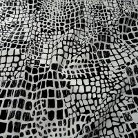 Coton polyester motif ecailles blanc noir 1 
