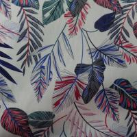 Coton popeline blanc cassé imprimé  ton bleu,noir et rouge