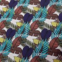 coton popeline blanche imprimé feuillage multicolore