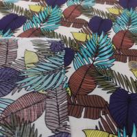 coton popeline blanche imprimé feuillage multicolore