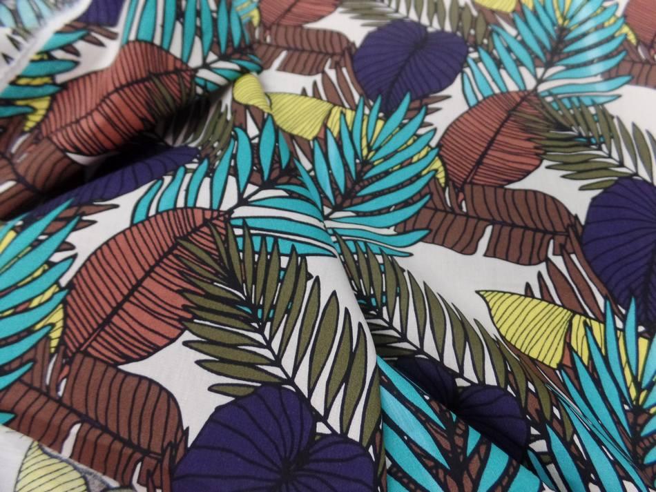 Coton popeline blanche imprime feuillage multicolore8