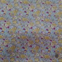 Coton popeline blanche imprime liberty fleurs bleu gris bordeaux et jaune