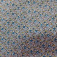 coton popeline blanche imprimé style liberty fleurs bleu ,gris et jaune
