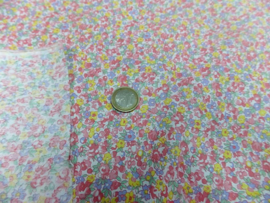 coton popeline blanche imprimé style liberty petite fleurs rose,jaune,bleu