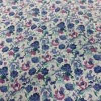 Coton popeline blanche imprimée style LIBERTY  petite fleurs bleu