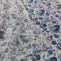 Coton popeline blanche imprimée petite fleurs bleu