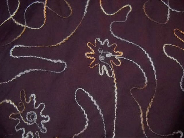 Coton prune broderie fleuri en fil de laine 1 