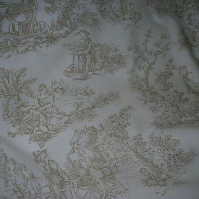 Coton toile de jouy fond blanc casse motifs chamois 1 