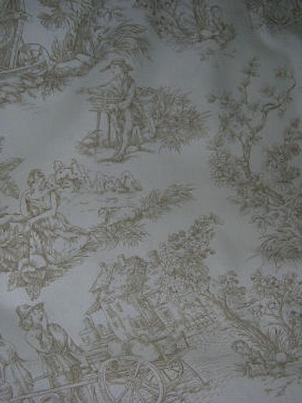 Coton toile de jouy fond blanc casse motifs chamois 1 