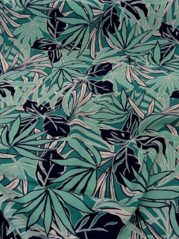 Coton viscose feuillage bleu vert clair bleu paon noir 1 