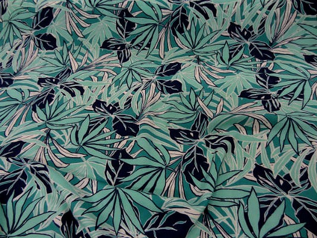 Coton viscose feuillage bleu vert clair bleu paon noir 1