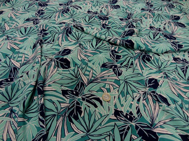 Coton viscose feuillage bleu vert clair bleu paon noir 2