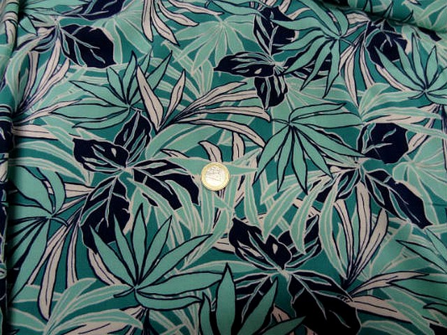 Coton viscose feuillage bleu vert clair bleu paon noir 3