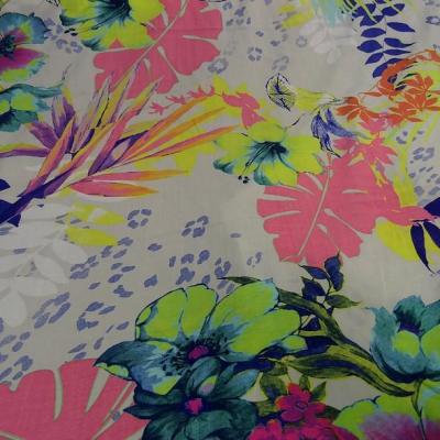 Coton viscose fleurs d hibiscus teinte fluo 5 