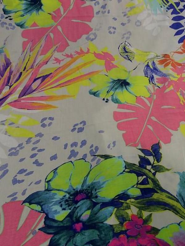 Coton viscose fleurs d hibiscus teinte fluo 5 