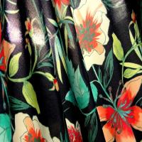 Coton viscose fond marine fleurs et fougeres corail et turquoise 1