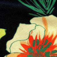 Coton viscose fond marine fleurs et fougeres corail et turquoise 2