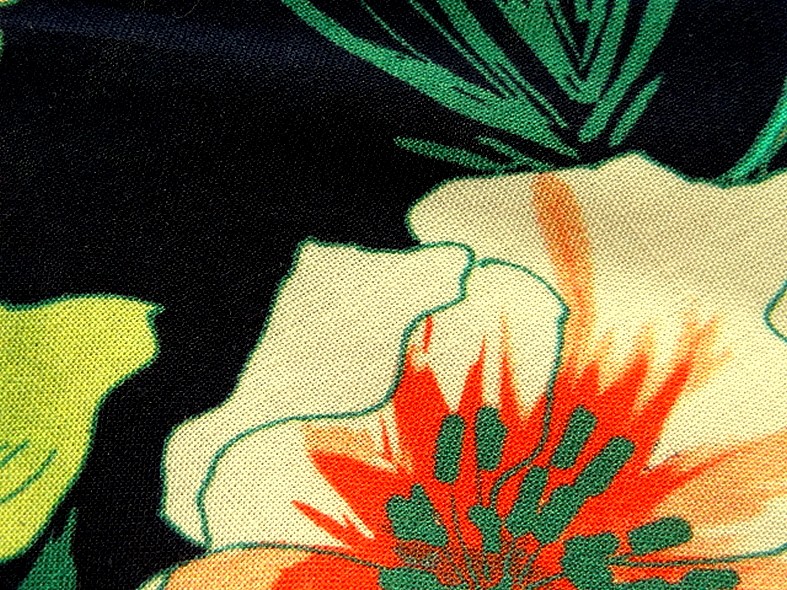 Coton viscose fond marine fleurs et fougeres corail et turquoise 2