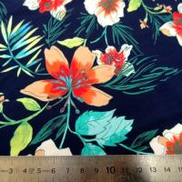 Coton viscose fond marine fleurs et fougeres corail et turquoise 4