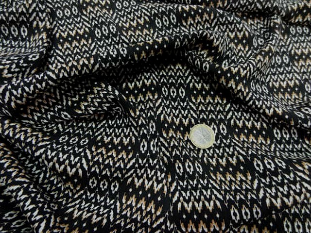 Coton viscose fond noir zigzag ethnique 1