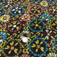 Coton viscose imprimé fleurs ton marron-jaune-bleu