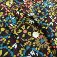 Coton viscose imprimé fleurs ton marron-jaune-bleu 4