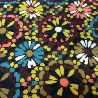 Coton viscose imprimé fleurs ton marron-jaune-bleu 9