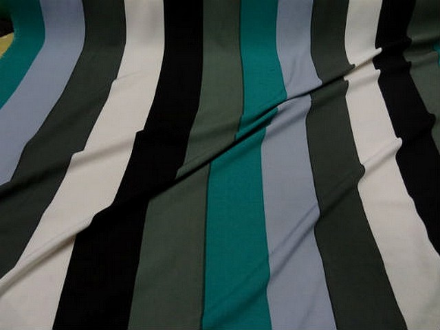 Coton viscose larges rayures kaki turquoise