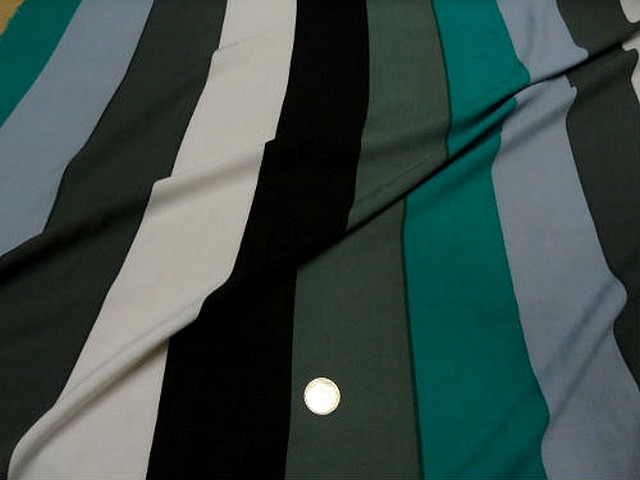 Coton viscose larges rayures kaki turquoise 2