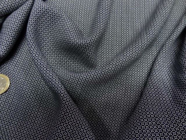 Coton viscose marine carreaux tetris blanc 1