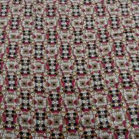 Coton viscose motif art déco ethnique noir moutarde framboise