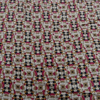 Coton viscose motif art déco ethnique noir moutarde framboise