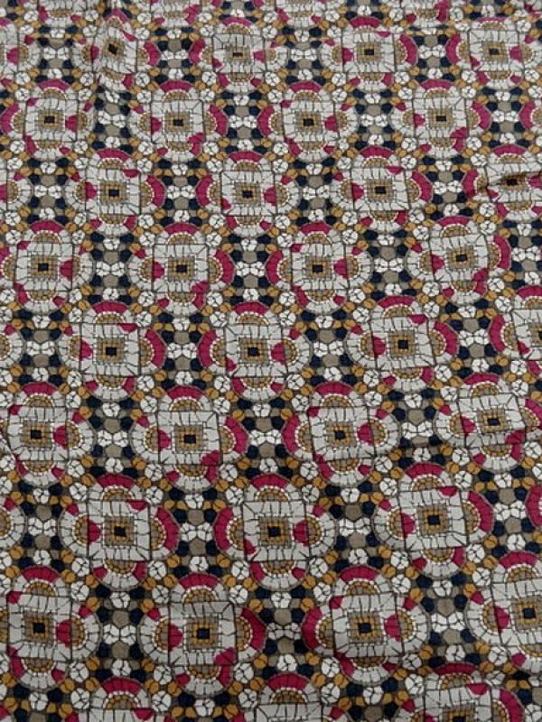 Coton viscose motif art déco ethnique noir moutarde framboise
